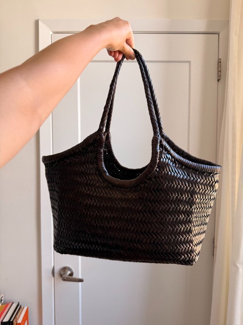 Handwoven Leather Tote Bag in Espresso, just like Dragon Diffusion